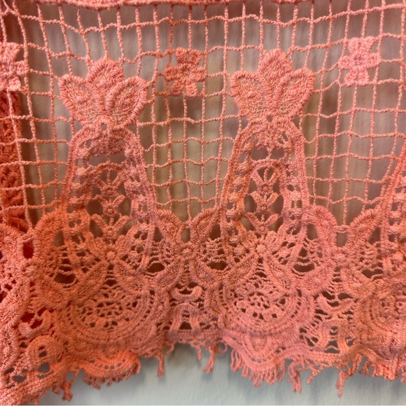 Boho Festival Coral Crochet Lace Open-Front Vest - Picture 9 of 9
